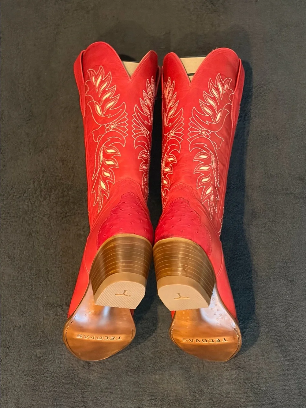 NIB Tecovas Annie Eagles Red Cowhide and Ostrich Cowgirl Boots - Picture 7 of 8